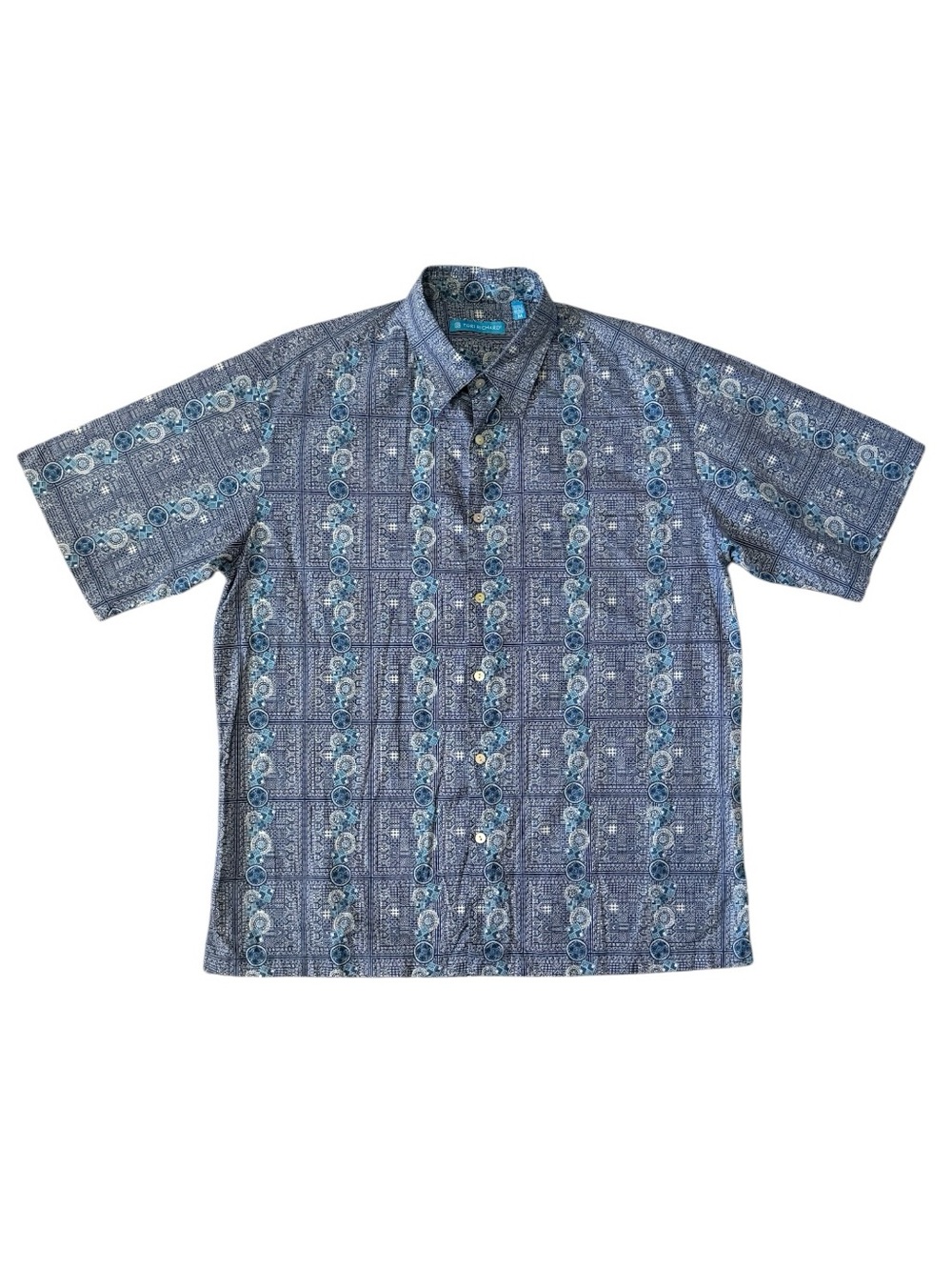Tori Richard Men's Blue Short-Sleeve Button-Up Shirt Size Medium